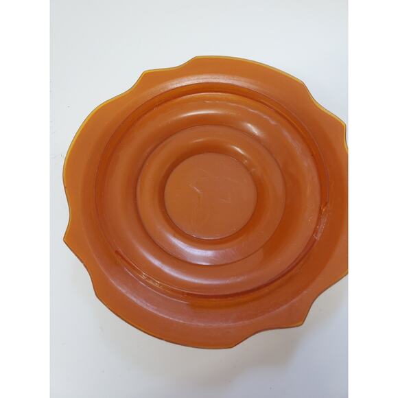 Vintage Art Deco Amber Frosted Glass Vanity Powder Jar Footed with Celluloid Lid - Picture 14 of 16